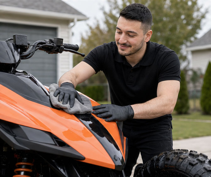 Sanjer from San Mob Detailing, working on a ATV in Alexandra