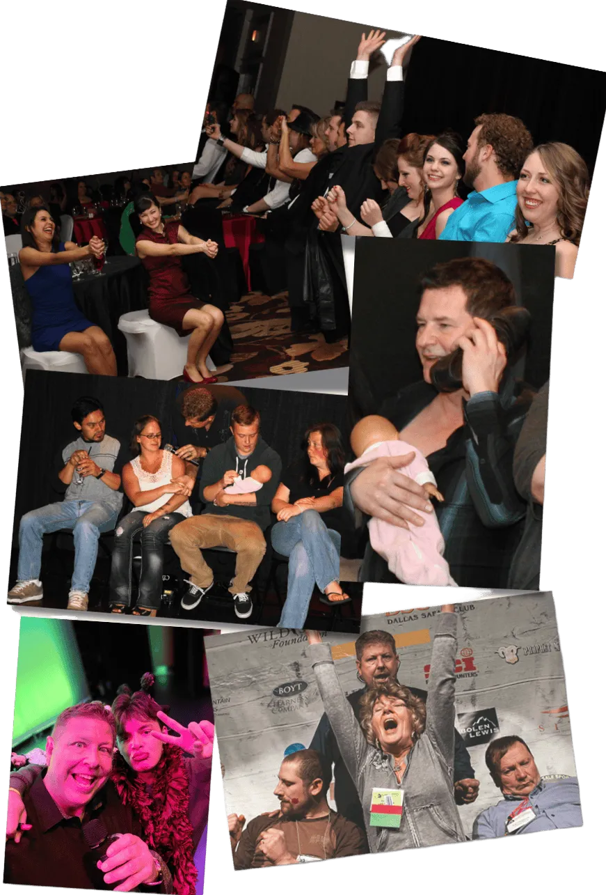 Audience volunteers on stage at a comedy hypnosis show in Vancouver