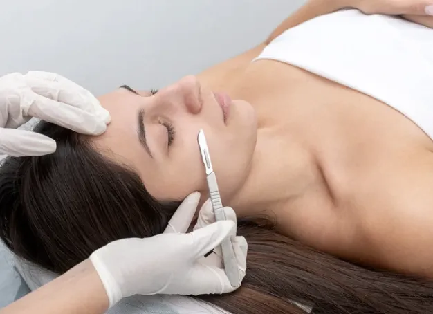 Dermaplaning facial at Riviera Aesthetic in Syosset enhancing GlyMed Plus skincare absorption.