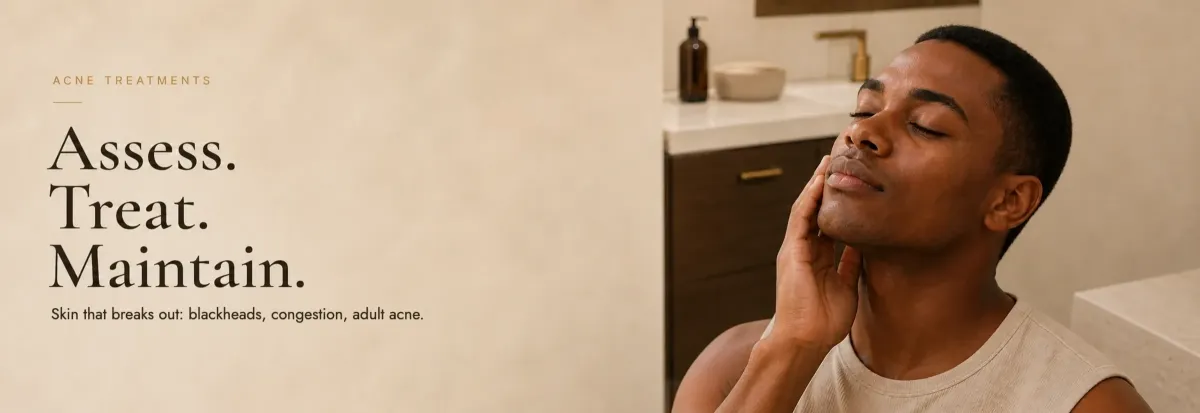 Acne treatments at Riviera Aesthetic. Assess. Treat. Maintain. Skin that breaks out: blackheads, congestion, adult acne.