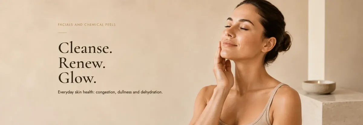 Facials and chemical peels at Riviera Aesthetic. Cleanse. Renew. Glow. Everyday skin health: congestion, dullness and dehydration.