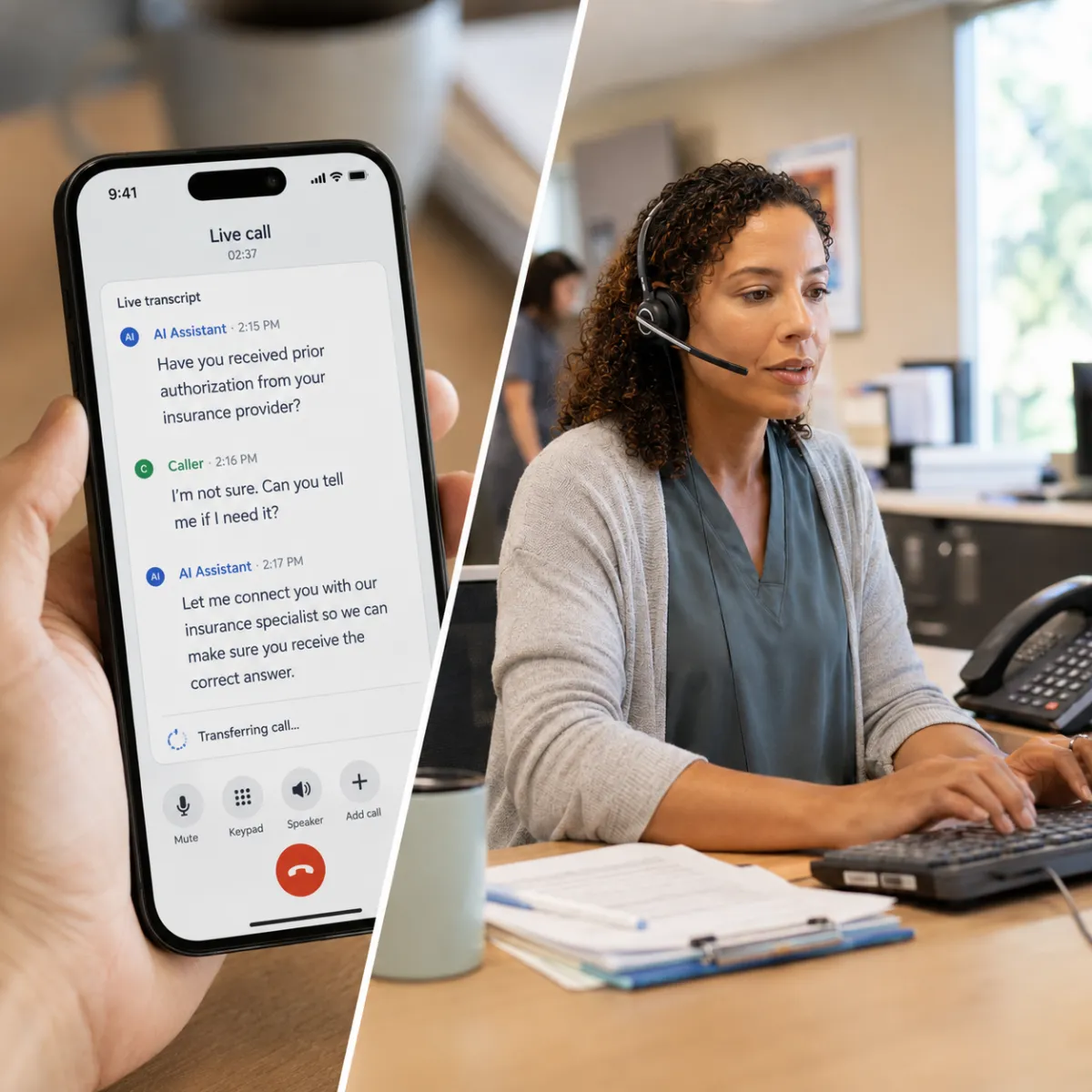 Human staff member receiving an escalated patient call from the system