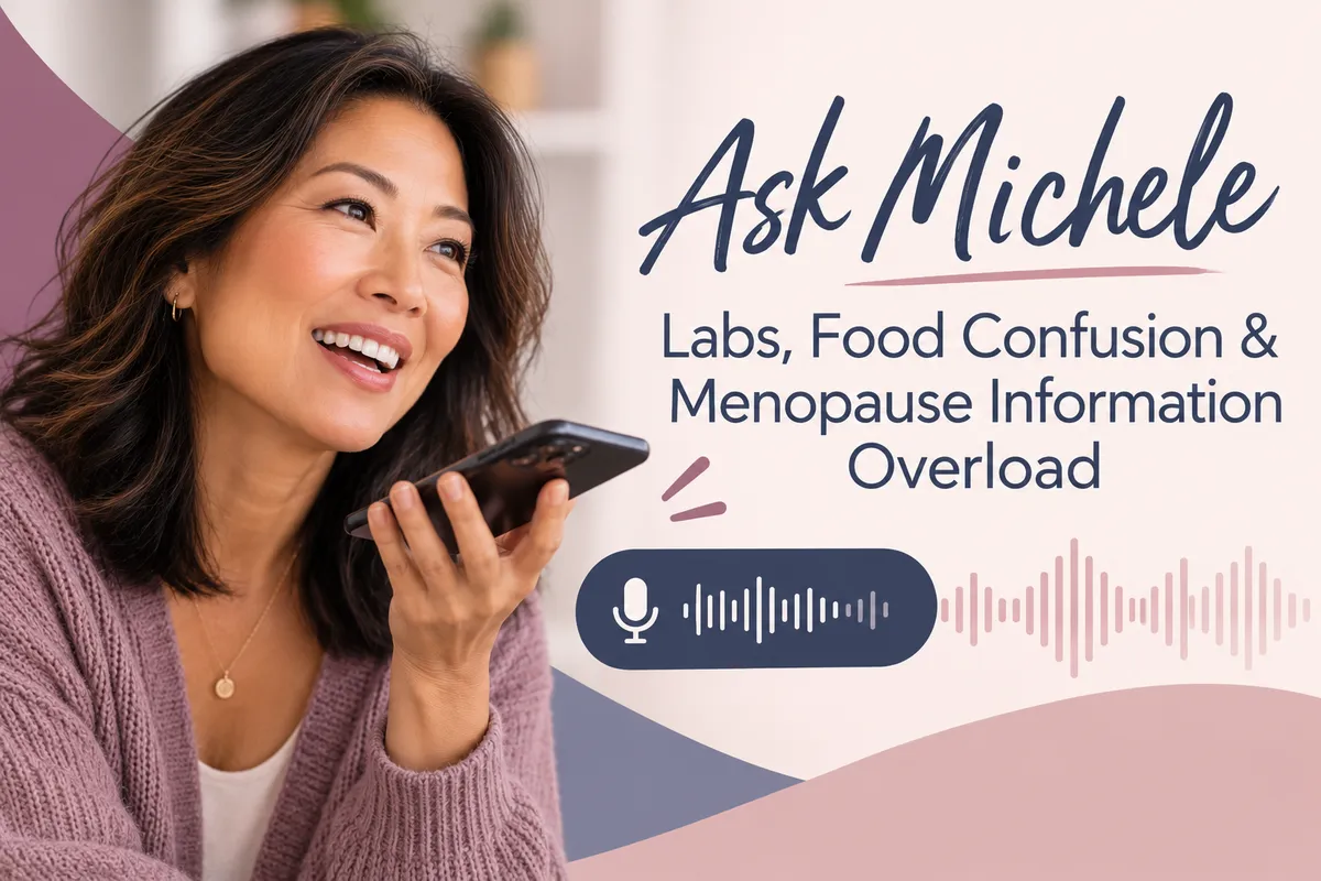 A smiling Asian woman speaks into her smartphone to submit a voice question for Ask Michele