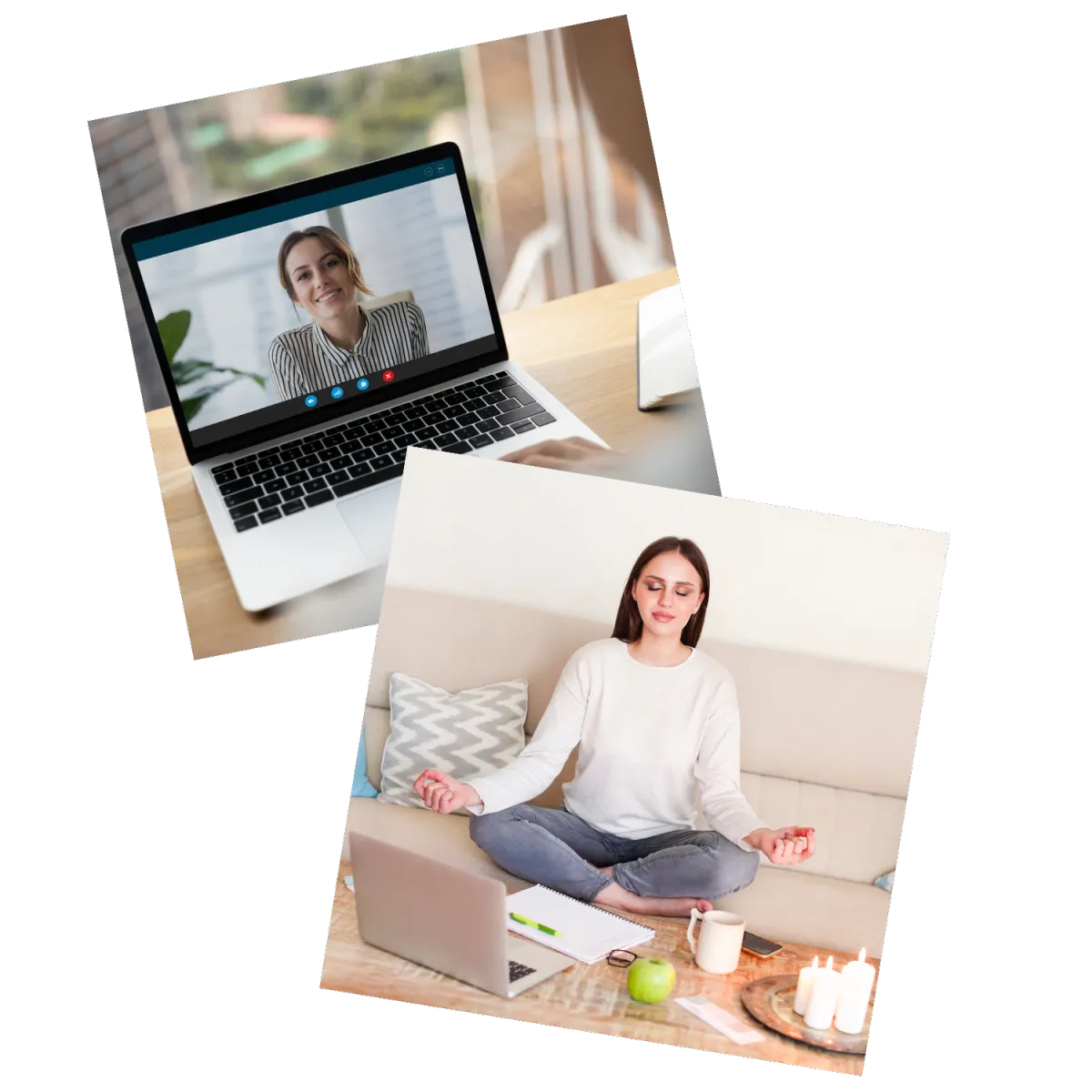 Woman lying down wearing headphones and listening to audio