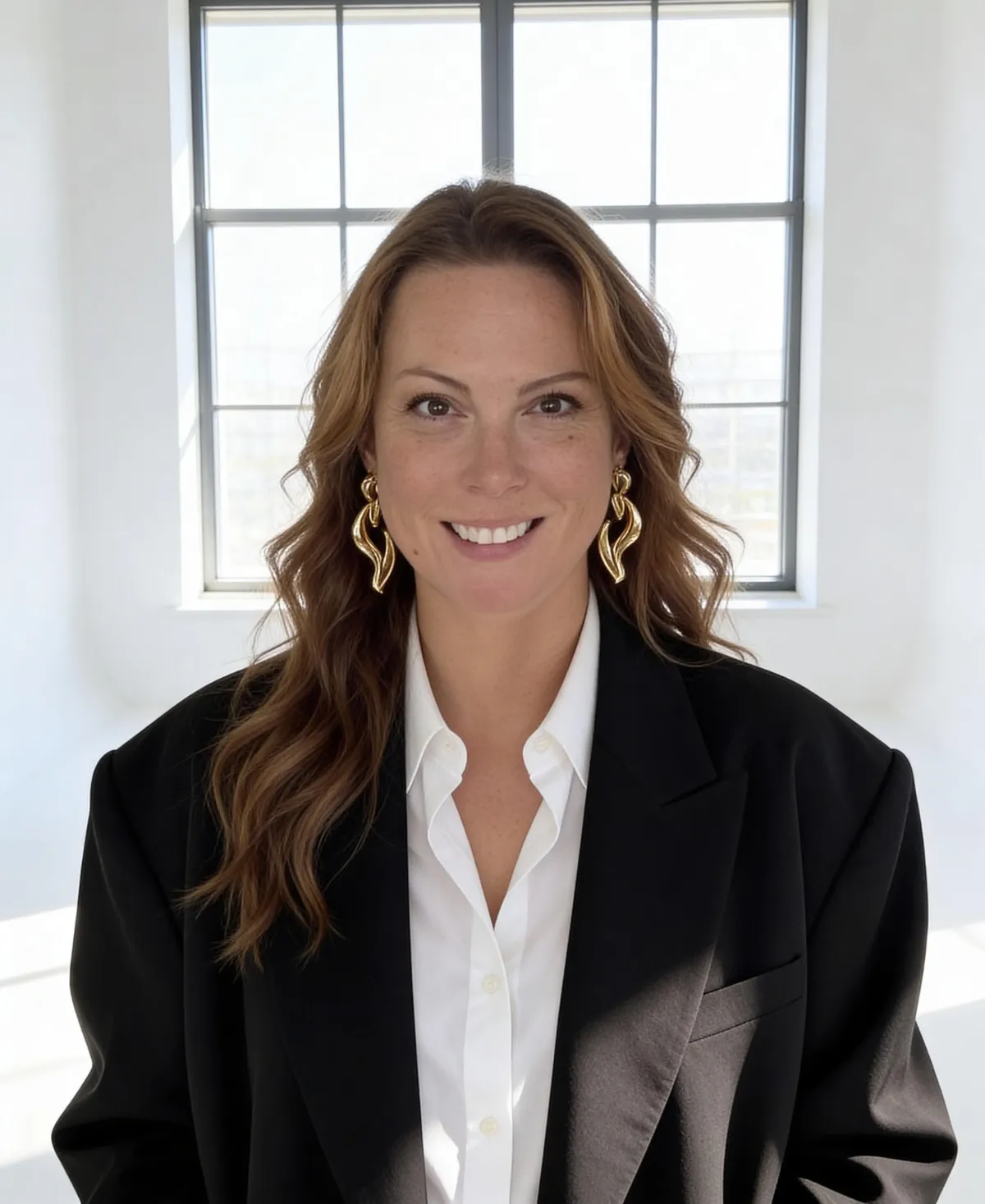 Piper Cabebe in a black suit jacket smiling