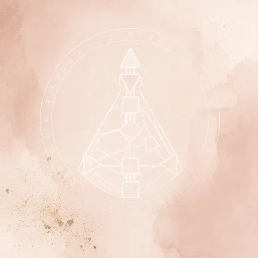 Human Design bodygraph on a pink swirled background