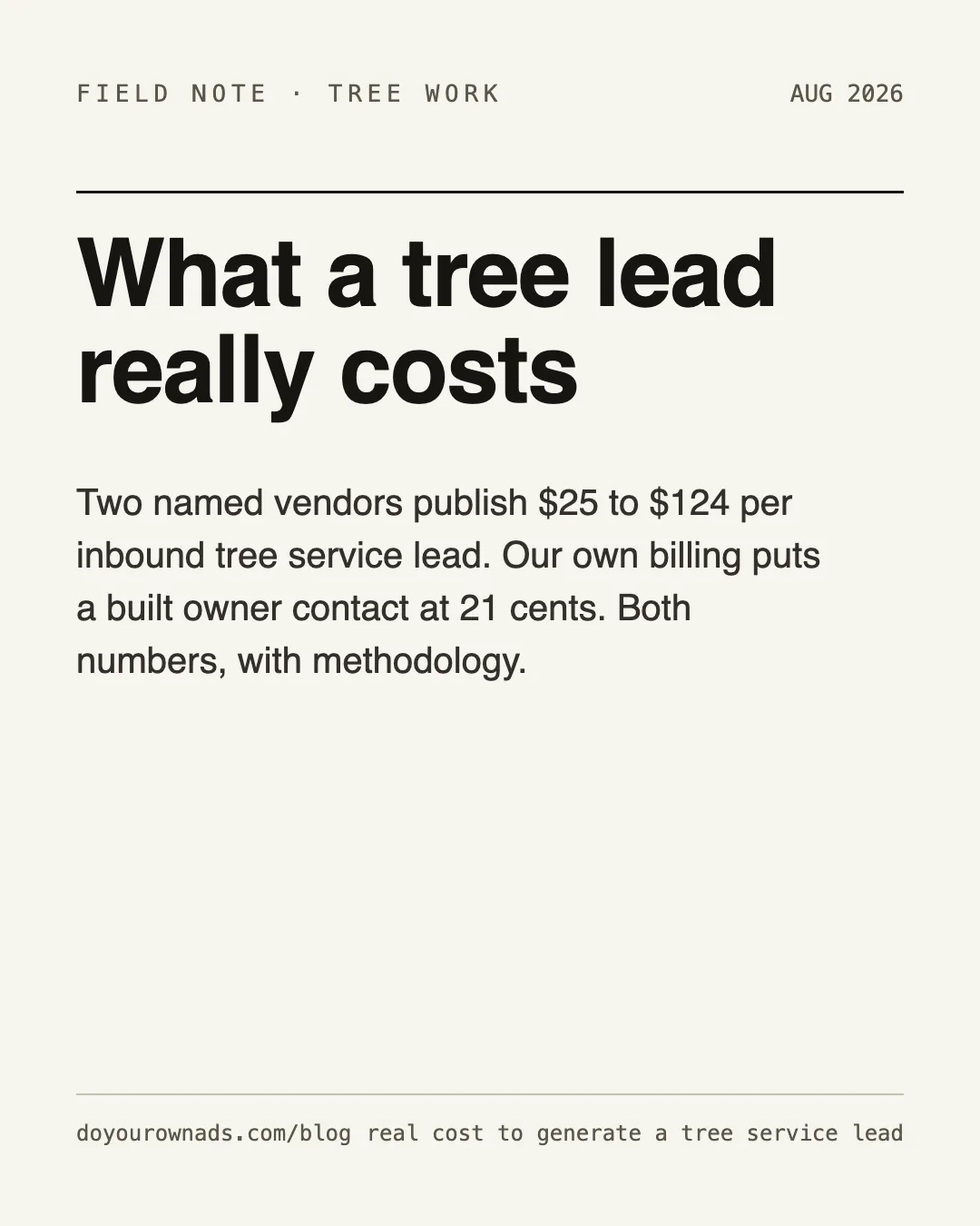 What It Actually Costs to Generate a Tree Service Lead