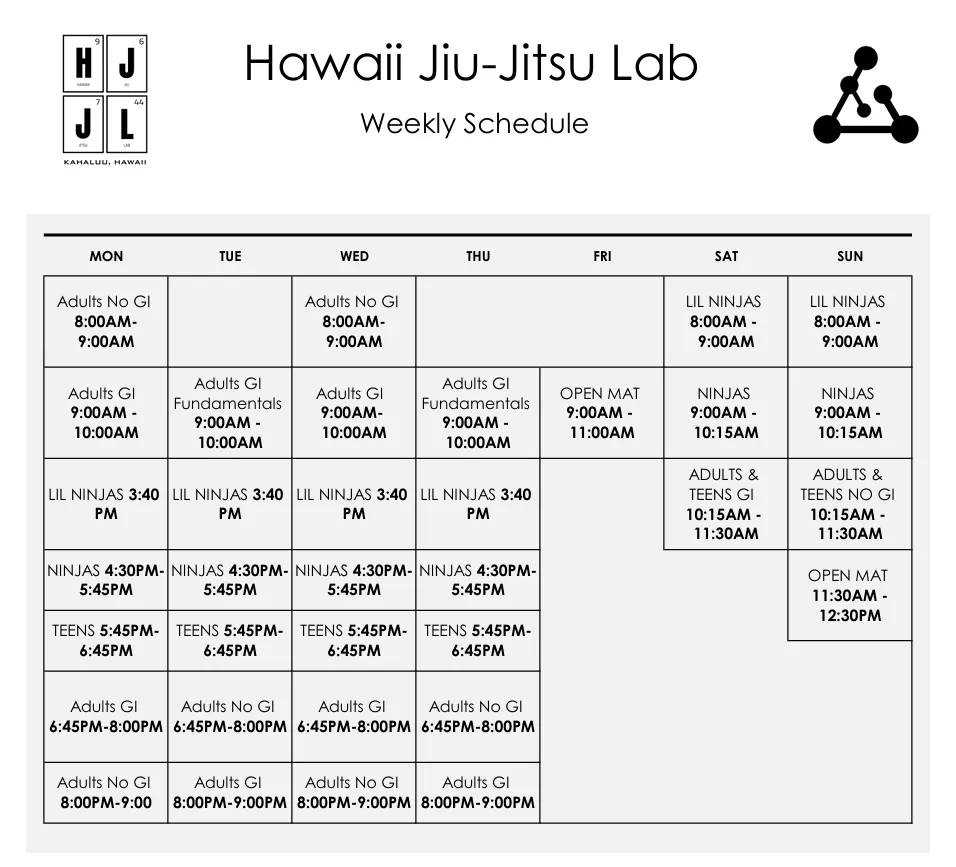 Hawaii Jiu-Jitsu Lab Schedule