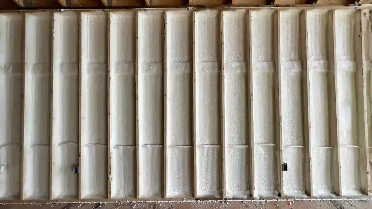 Spray foam wall insulation reducing noise transfer through interior and exterior wall cavities