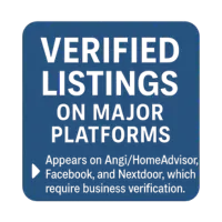 Verified business listings on Angi, Facebook, Nextdoor, and HomeAdvisor blue sign