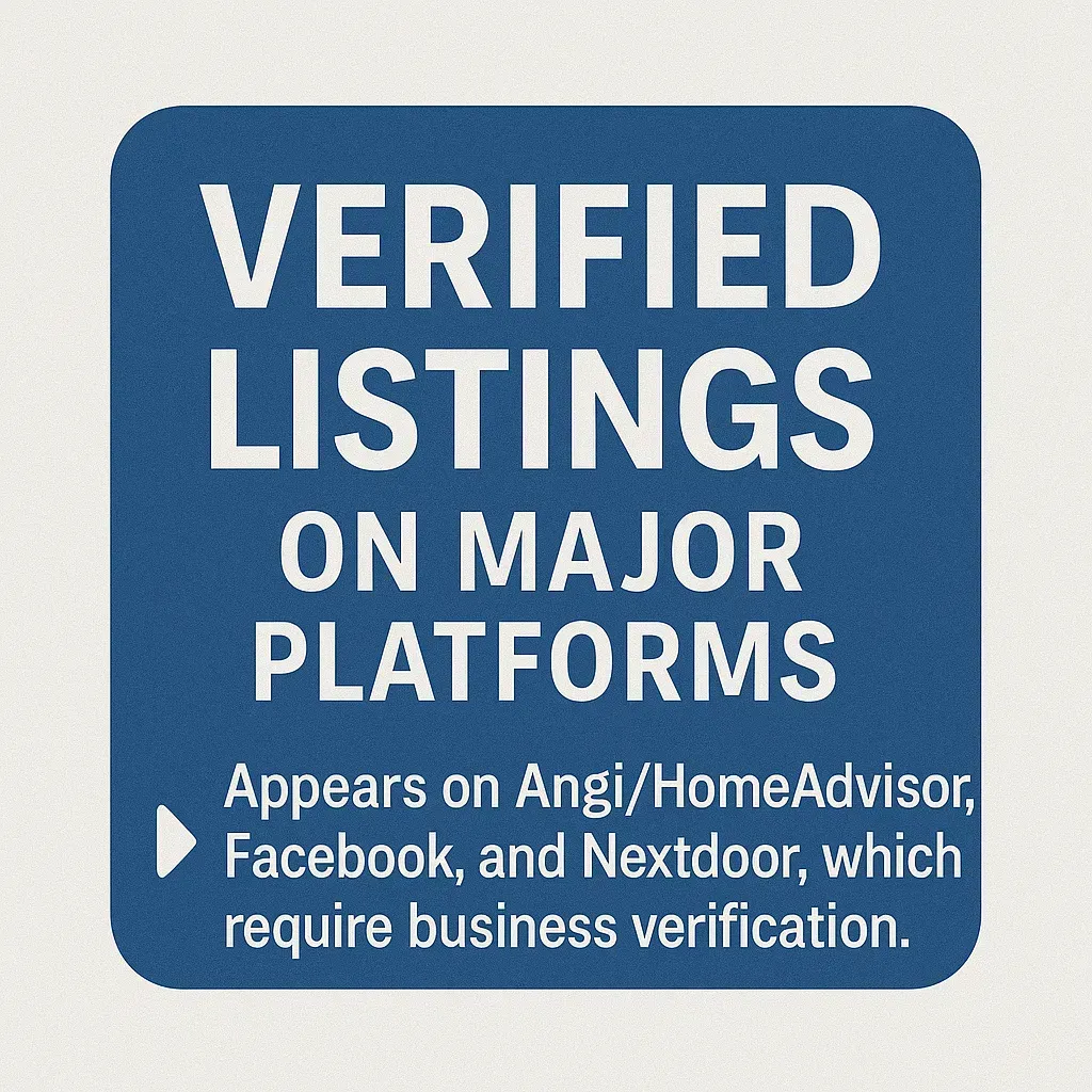 Verified business listings on Angi, Facebook, Nextdoor, and HomeAdvisor blue sign