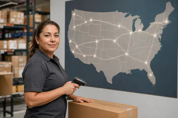 ISFA-4 Defense Supply Company employee preparing an order for shipment within the lower 48 states