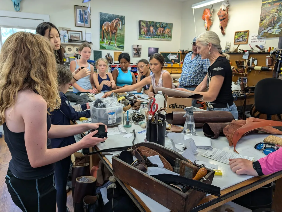 a young girl riding on the back of a brown horse
