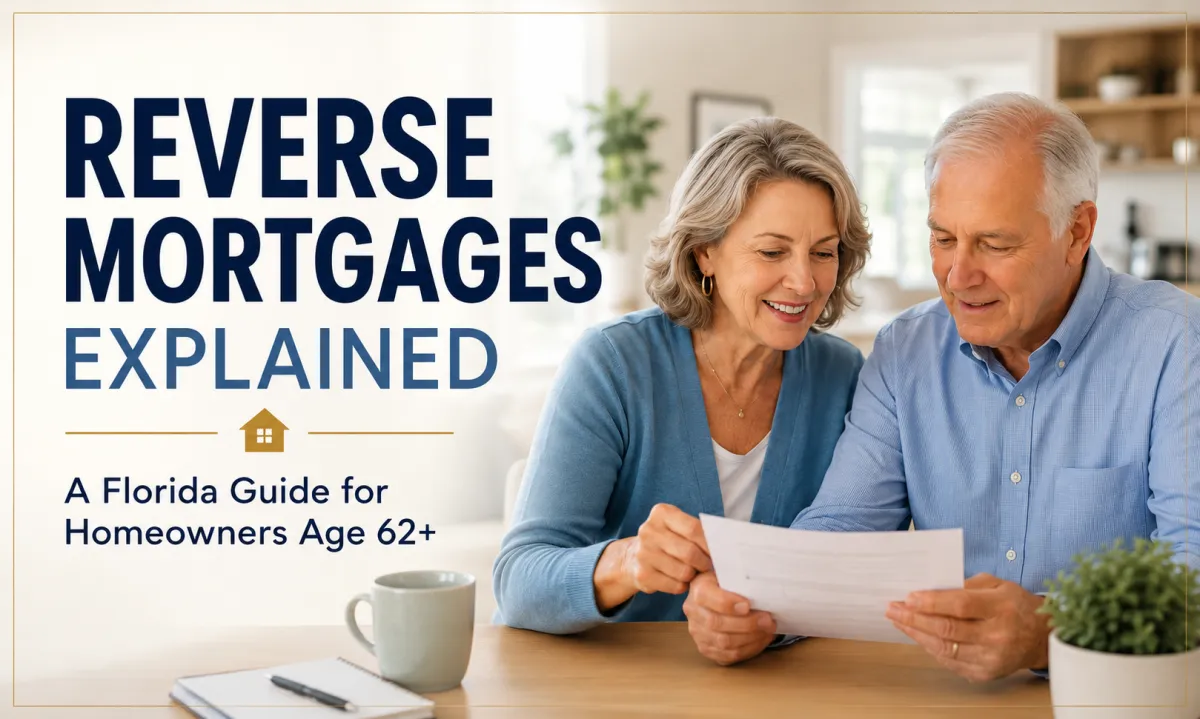Florida homeowners age 62 reviewing reverse mortgage retirement planning options at home.