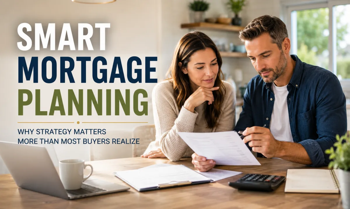 Florida homebuyers reviewing mortgage documents and financial planning strategies at a kitchen table while discussing loan options and long term home financing goals.