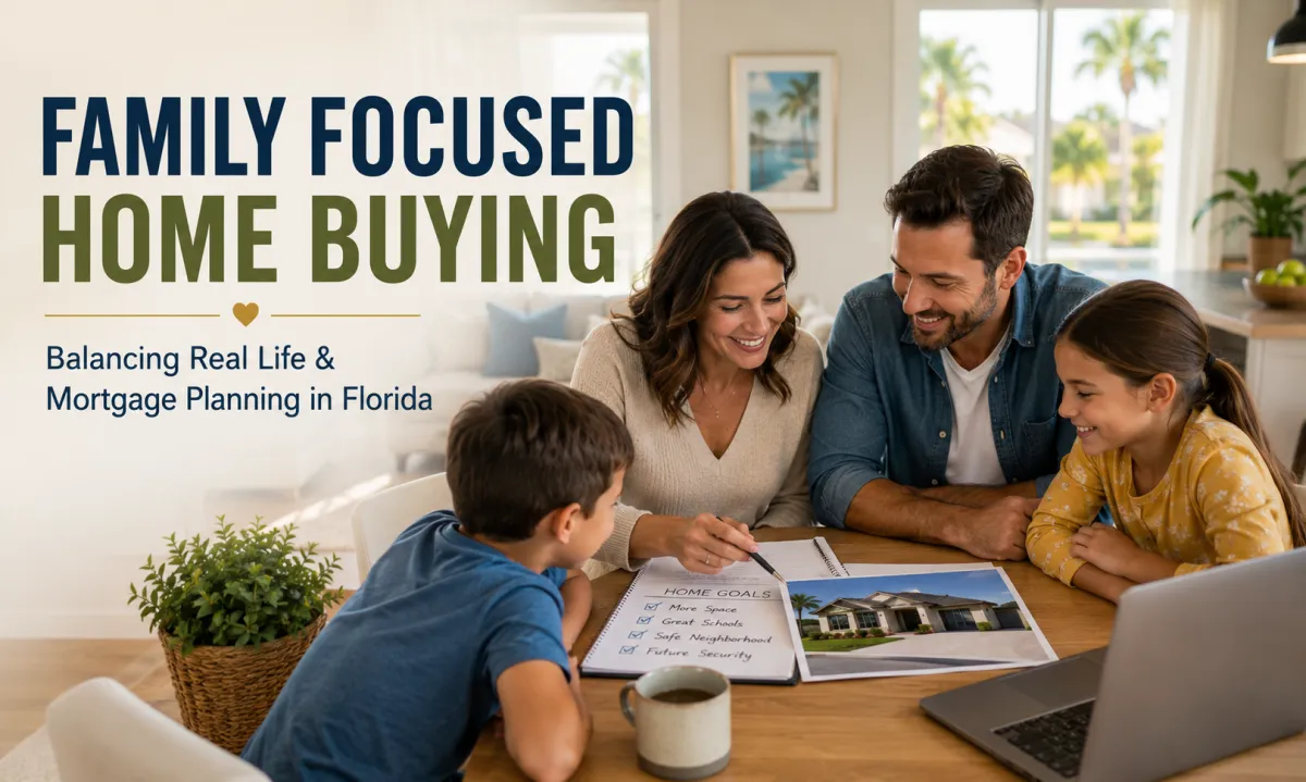 Florida family planning a home purchase together while balancing summer schedules and mortgage decisions.