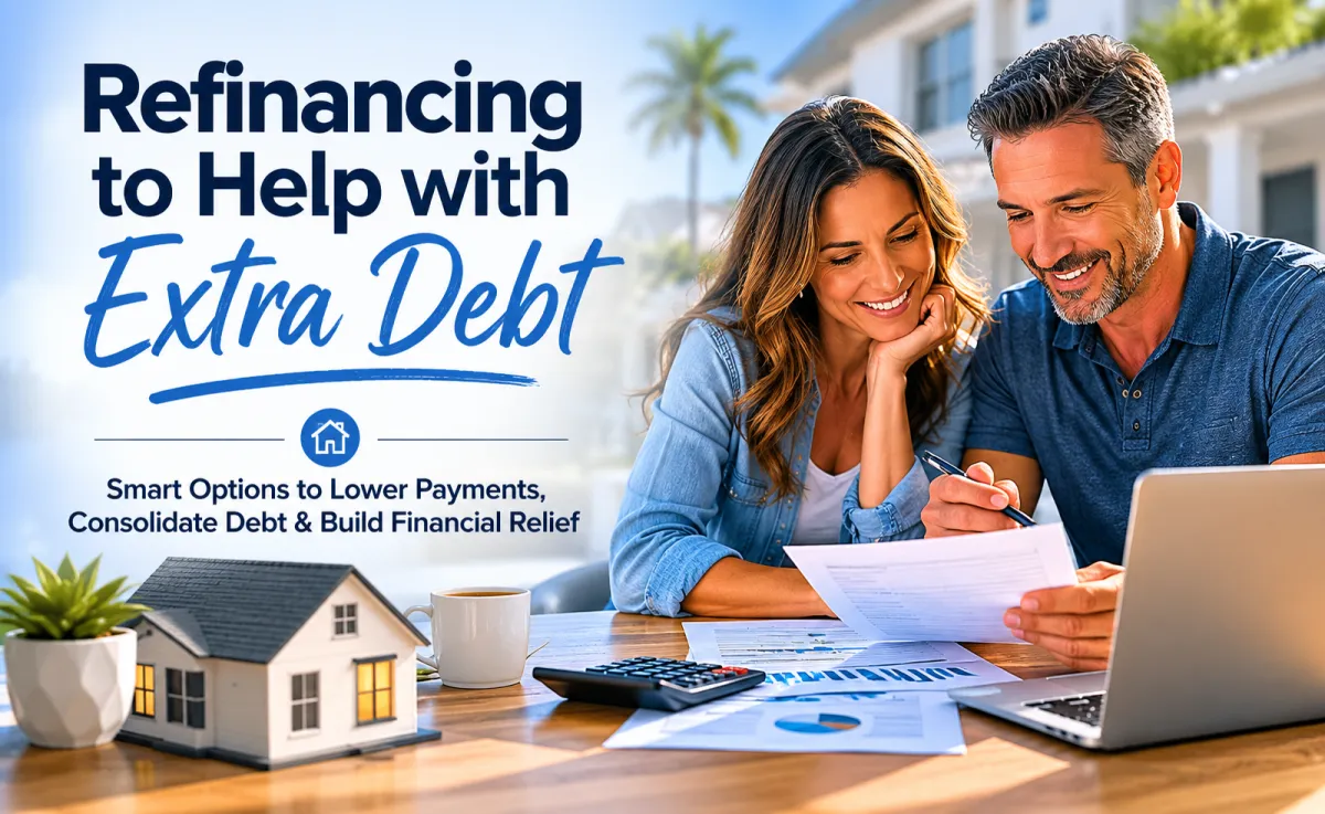 Florida homeowners reviewing refinance options to consolidate high-interest debt, improve monthly cash flow, and simplify household finances.