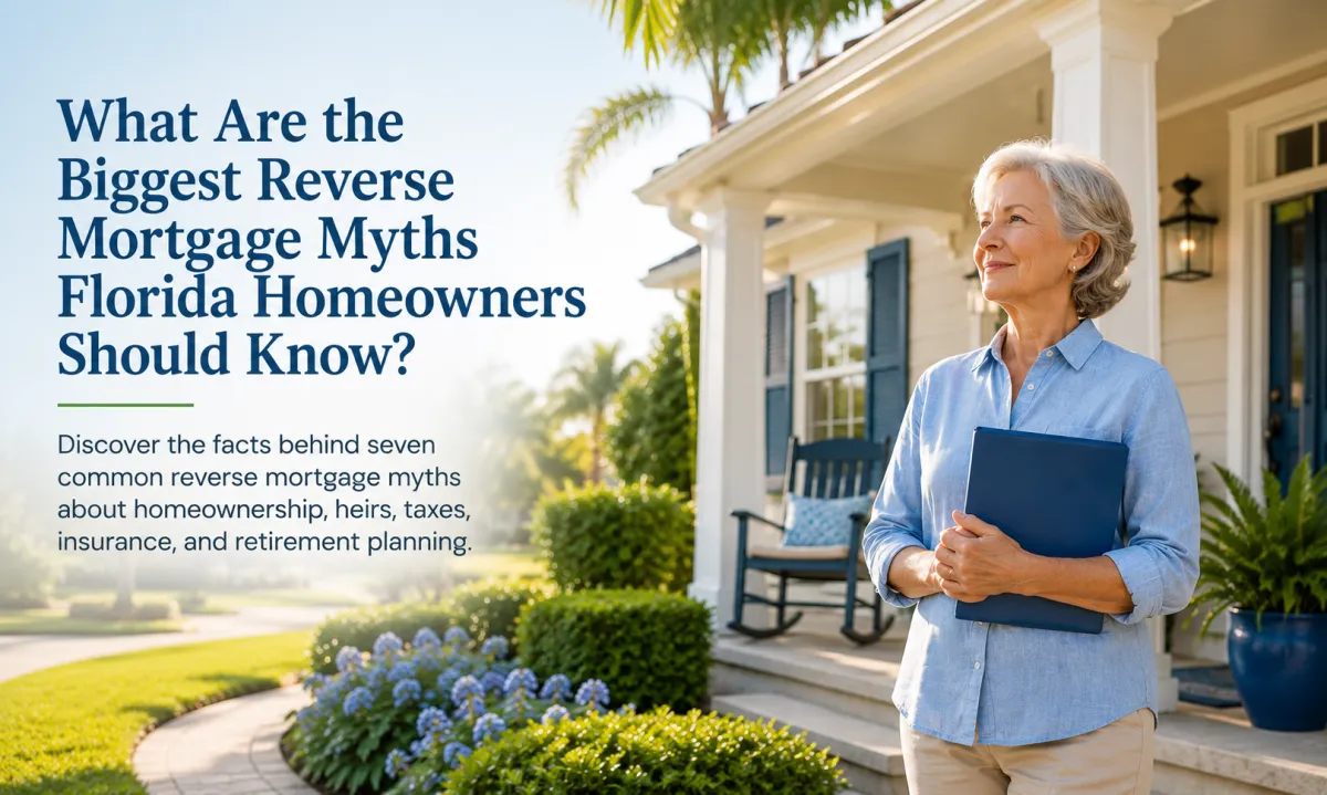 Florida homeowner standing confidently outside a well-maintained home, illustrating common reverse mortgage myths, retirement planning, and responsible homeownership.