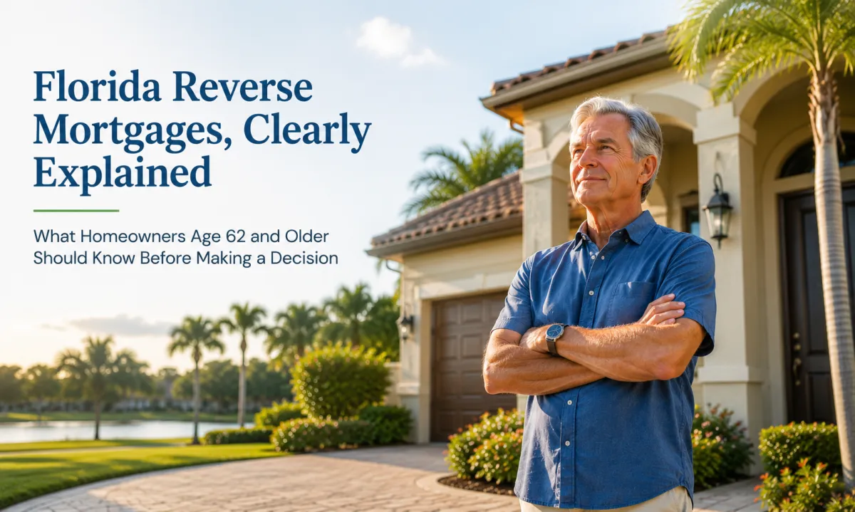 Older Florida homeowner standing confidently outside a well-maintained home, illustrating reverse mortgage education and retirement planning for homeowners age 62 and older.