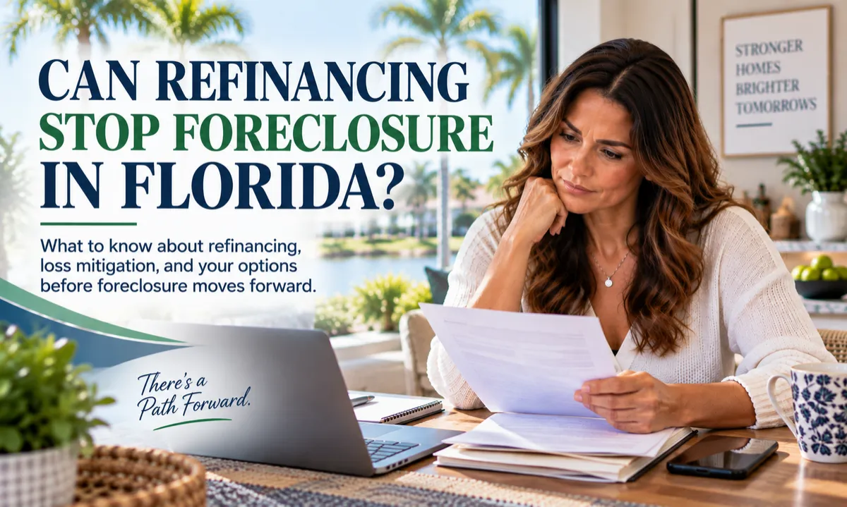 Florida homeowner reviewing mortgage options after falling behind on payments.