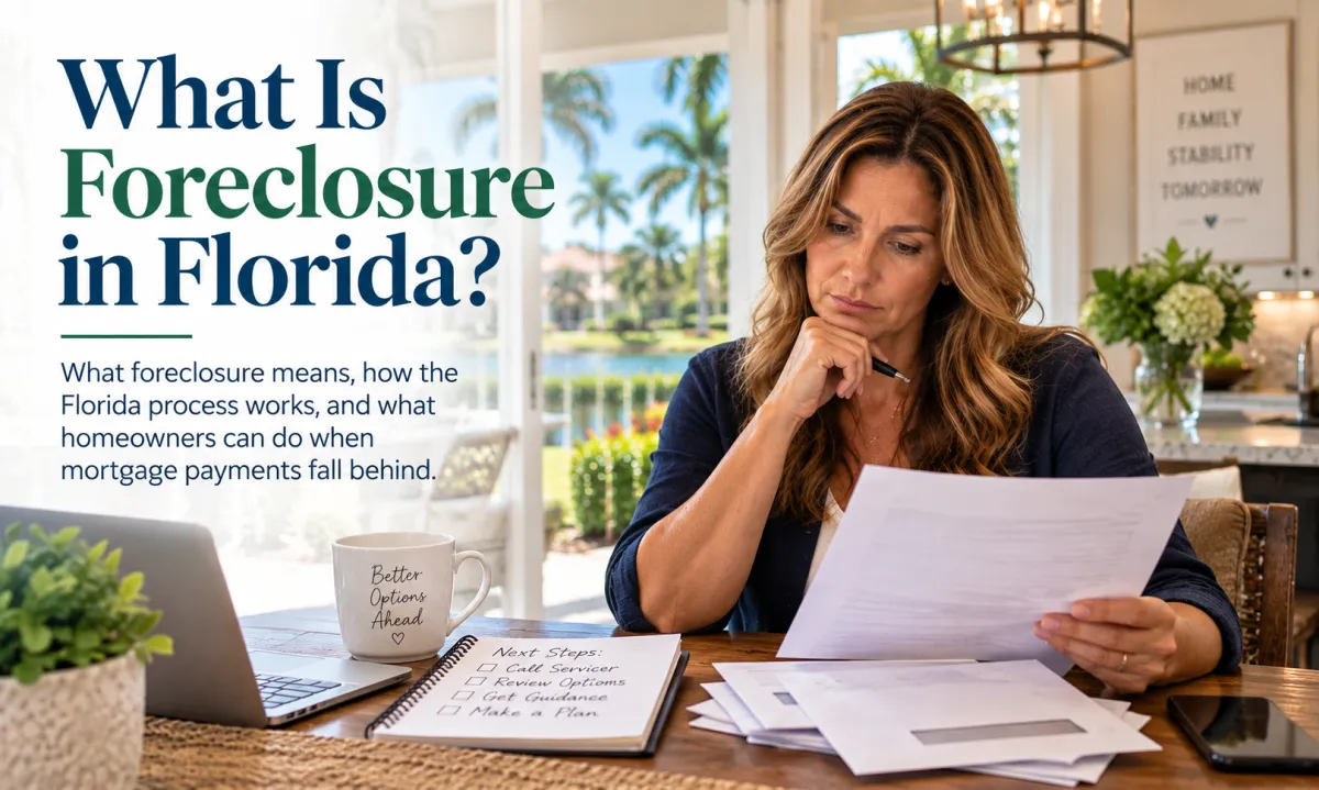 Florida homeowner learning what foreclosure means and how the process works.
