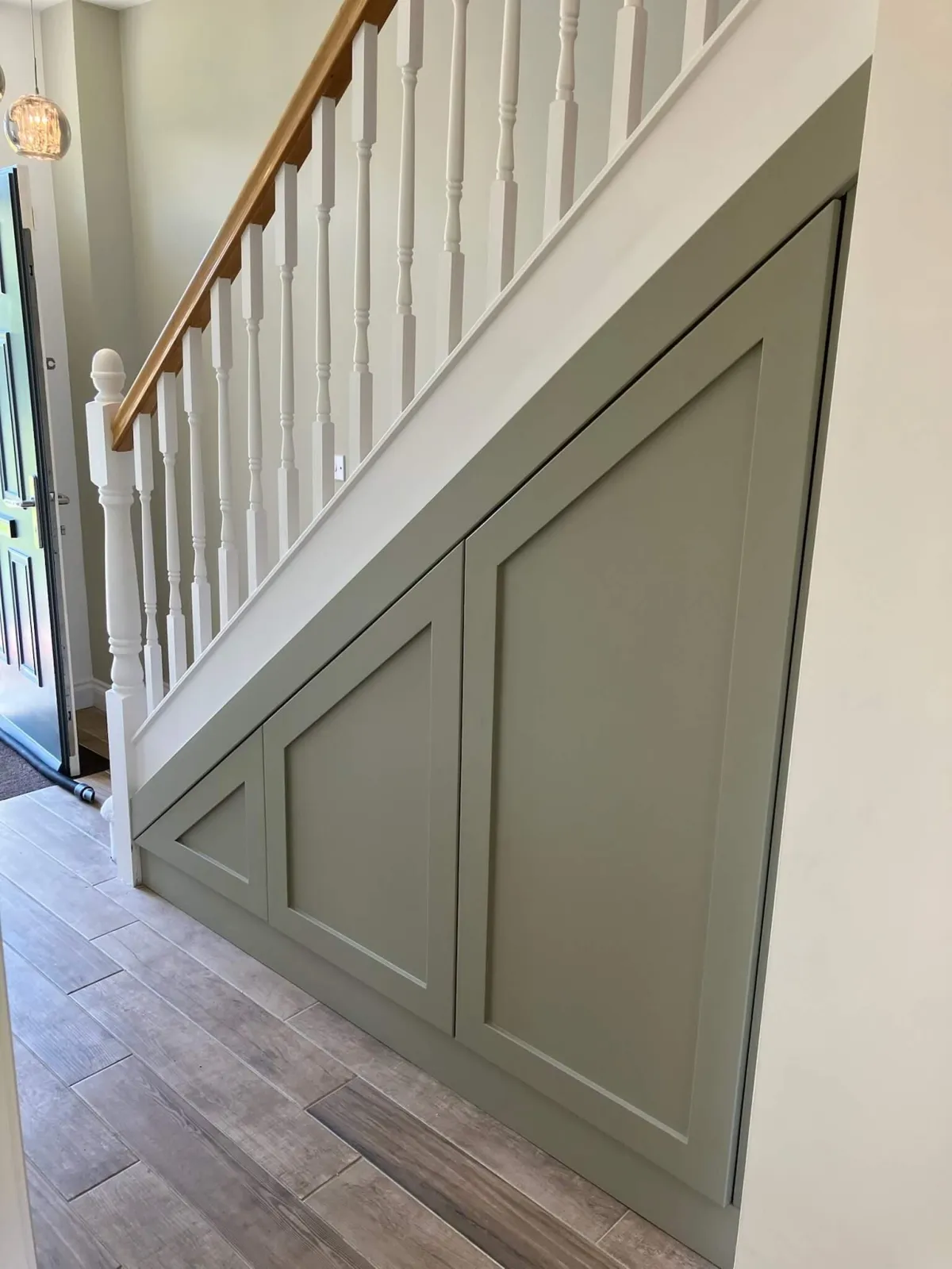 Premium sprayed Shaker under-stair unit in Wakefield - custom storage by JAX Bespoke