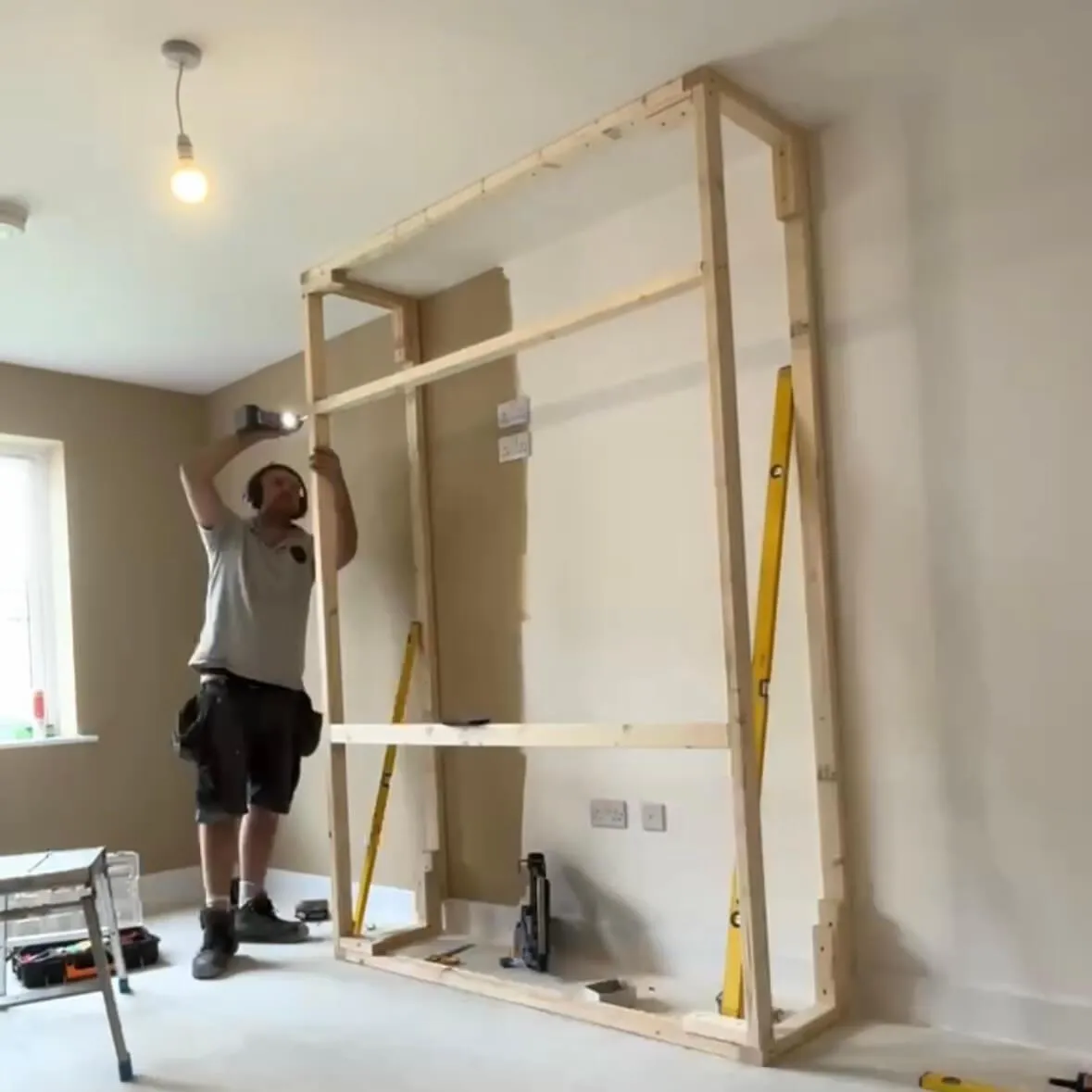 Crafting bespoke imitation chimney media wall timber frame in a Leeds, Yorkshire home