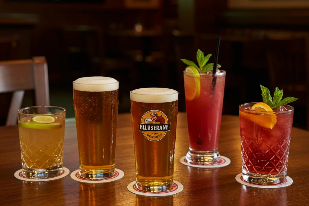 A restaurant with tables, chairs, and umbrellas