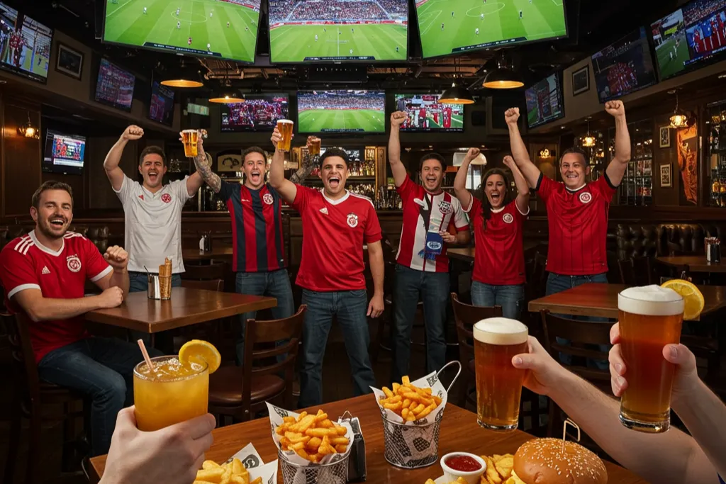 A pool with a thatched roof and lounge chairs