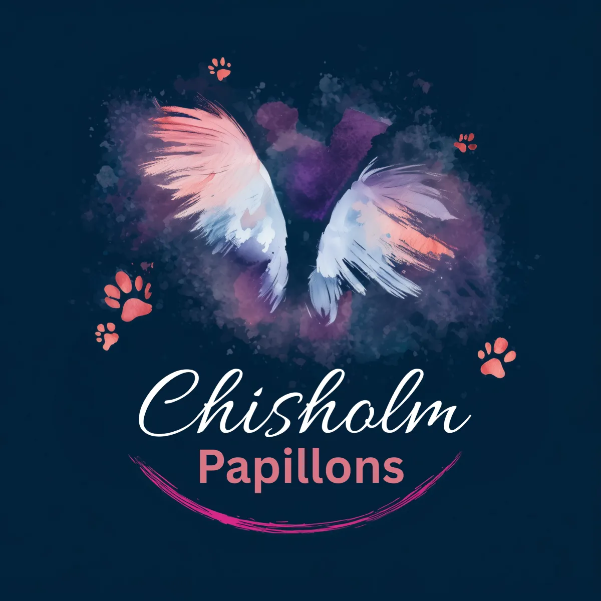 Logo for Chisholm Papillons: Tiny butterfly wings, big hearts, pure elegance in every flutter.