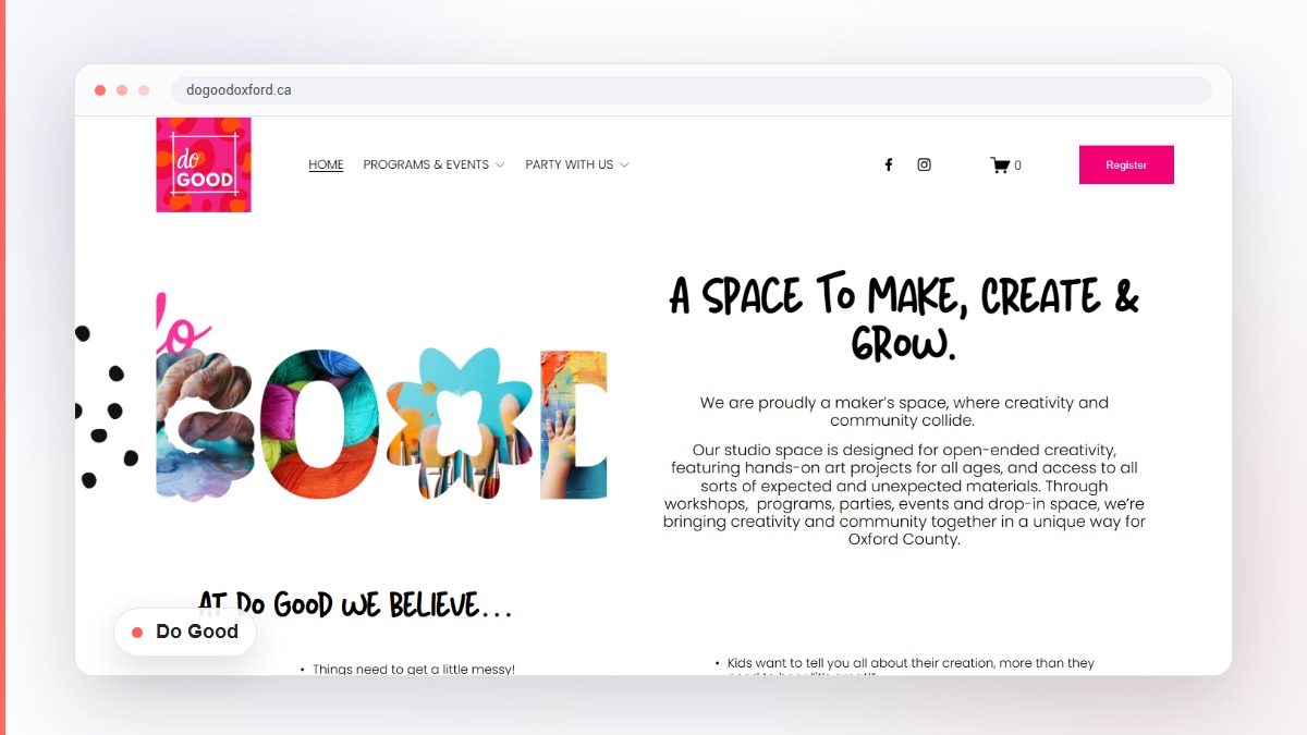 Do Good website case study screenshot in a clean browser frame.