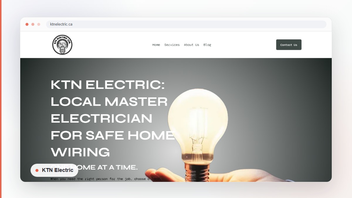 KTN Electric website case study screenshot in a clean browser frame.