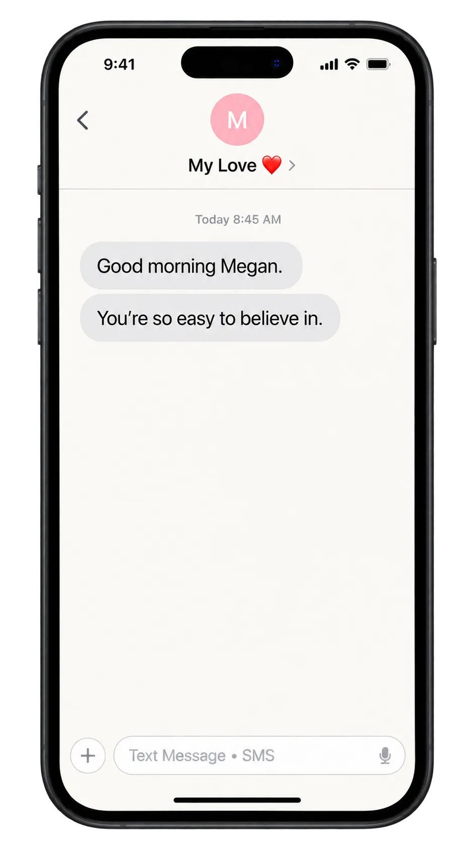 Floating iPhone cutout showing an ethereal dream reality SMS message notification