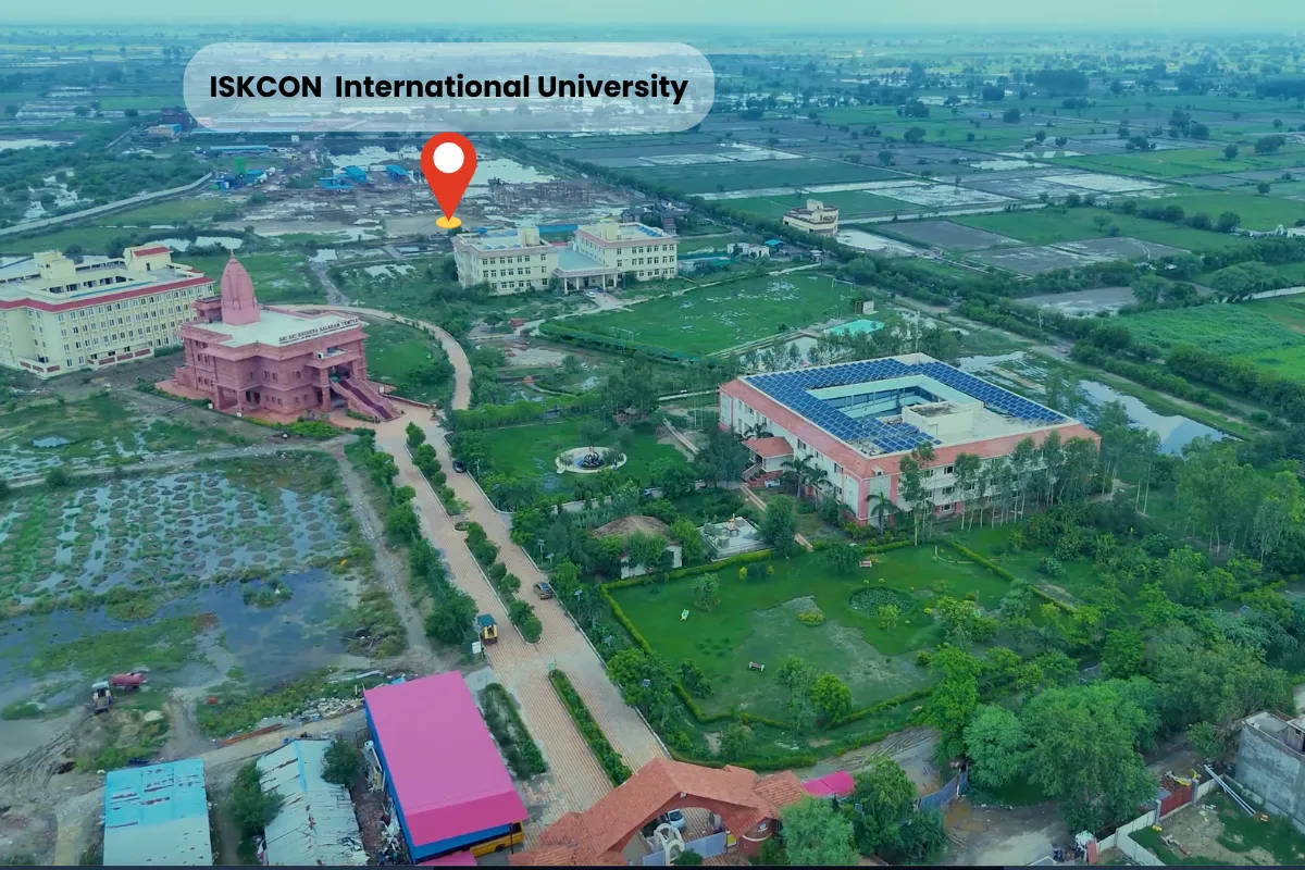 Drone view of ISKCON International University in Vrindavan under construction