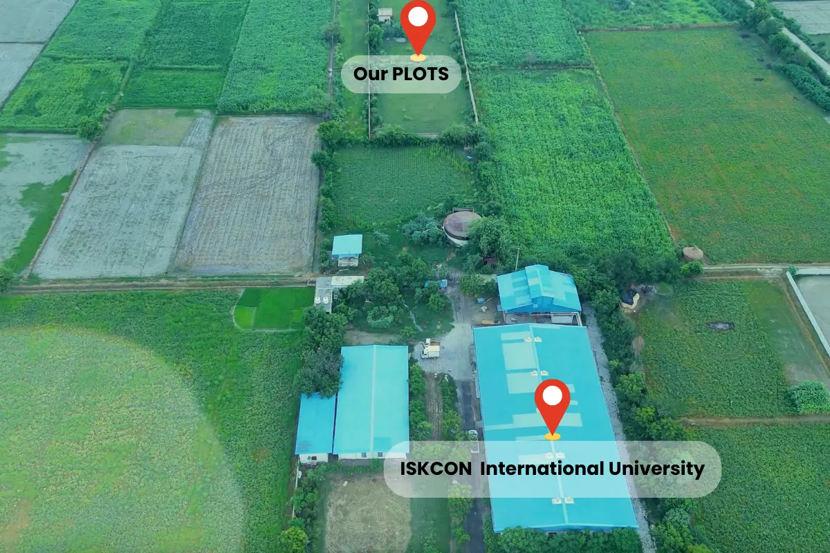 Aerial view of verified residential plots near ISKCON International University Vrindavan