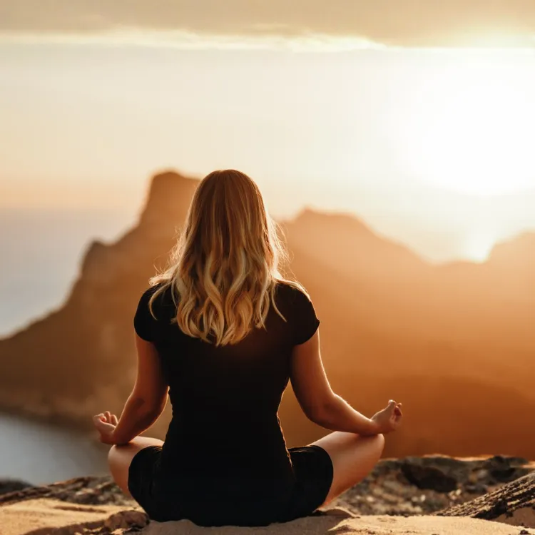 Barefoot woman standing in nature with sunlight through leaves, reflecting ecological connection, balance, and whole-body wellness.