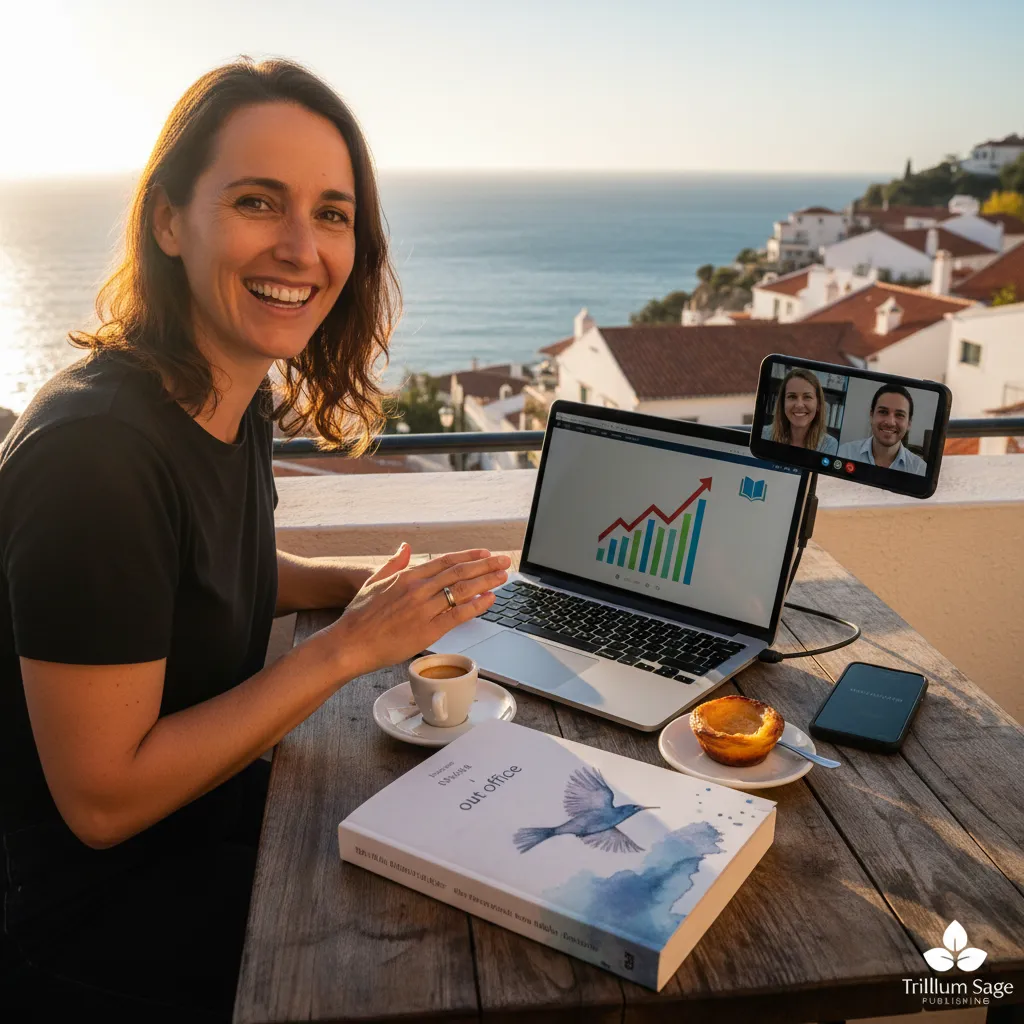 A business owner relaxing on vacation, symbolizing the freedom that a passive income-generating book can provide through author royalties.