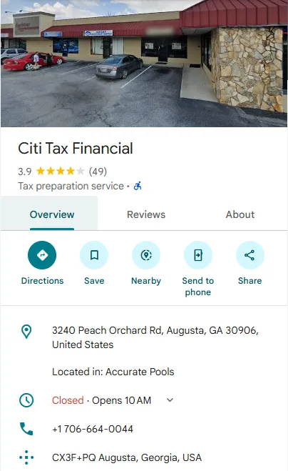 Citi Tax Financial Google reviews