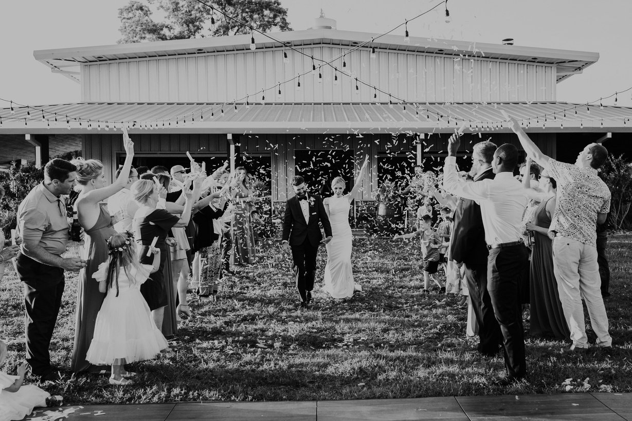 Bride and groom walking hand-in-hand through a sunlit vineyard at Twisted Pines Winery, surrounded by lush grapevines and golden evening light, with elegant floral arrangements and a modern, romantic atmosphere.