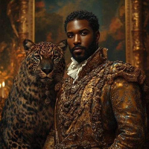Elegant man with a leopard representing sacred masculinity, leadership, personal mastery, and conscious evolution.