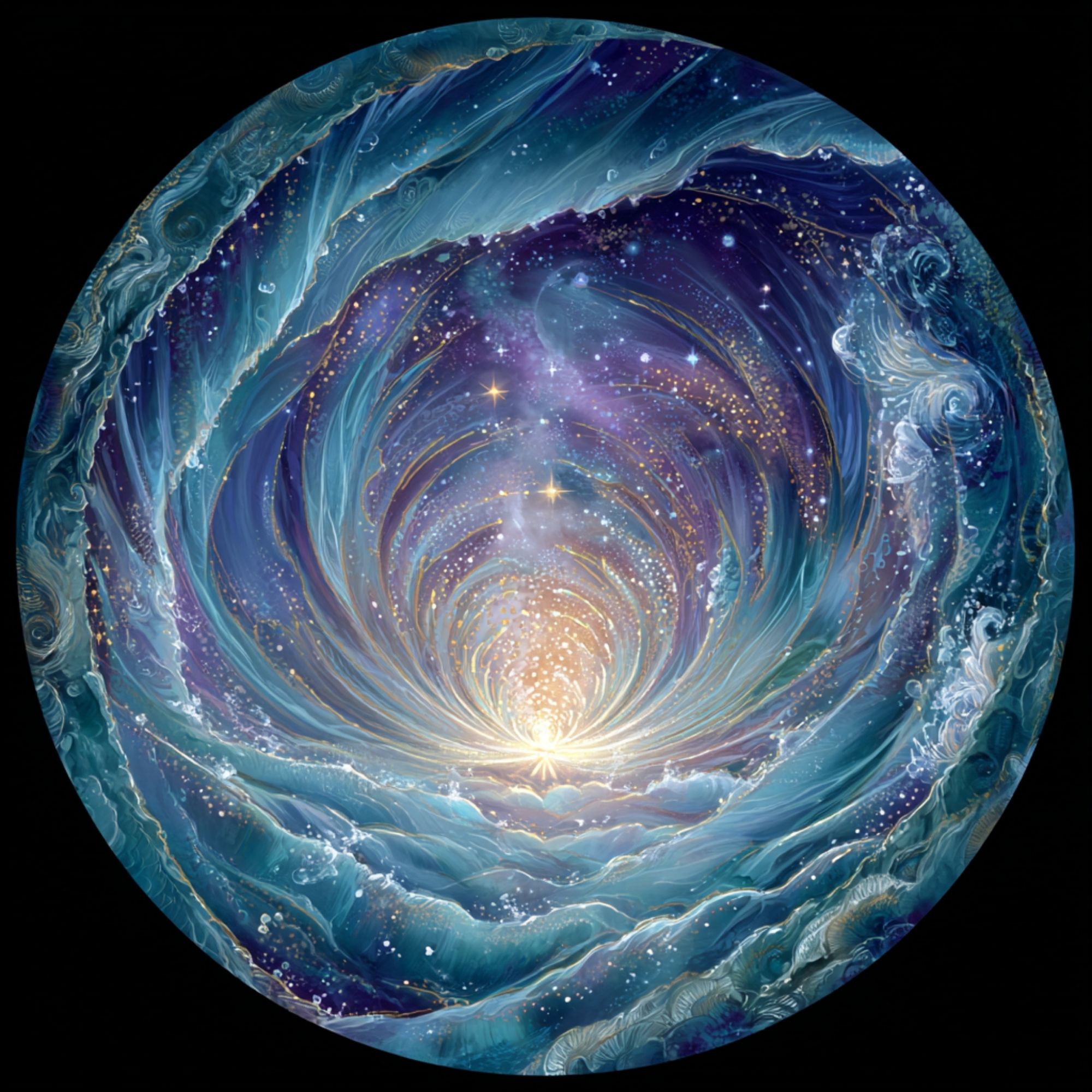 Sacred cosmic vortex representing spiritual ascension, Divine Consciousness, and the journey toward higher evolution.
