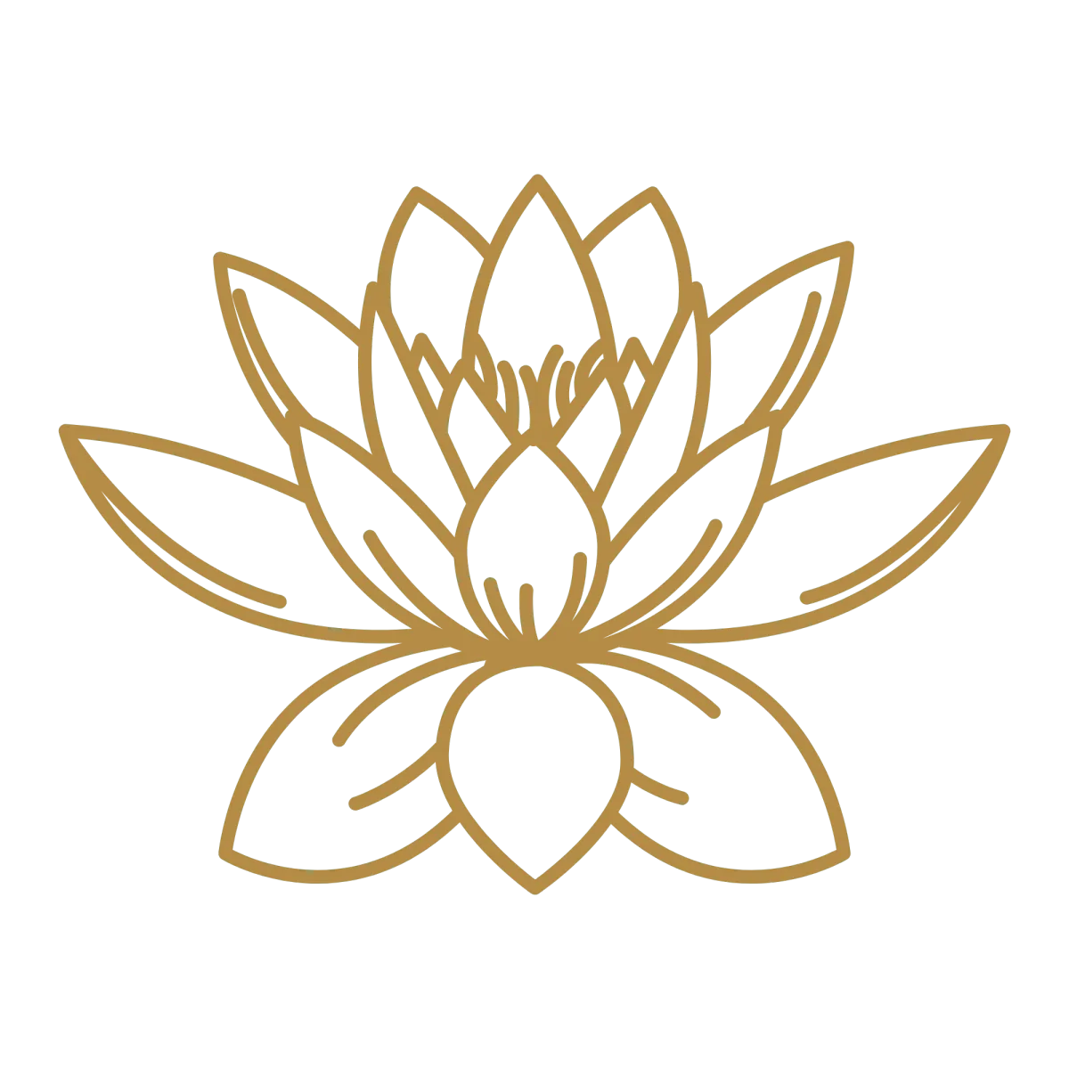 Gold lotus flower icon symbolizing spiritual awakening, inner peace, conscious growth, healing, and enlightenment.