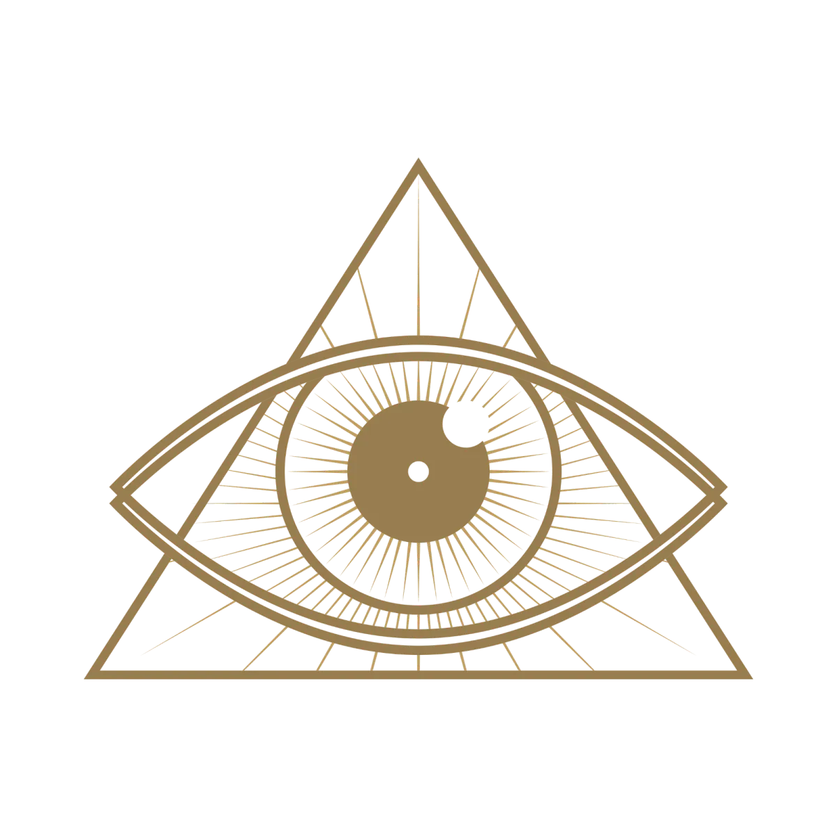 Gold sacred eye symbol within a geometric triangle representing intuition, higher consciousness, spiritual awareness, wisdom, and Divine insight.