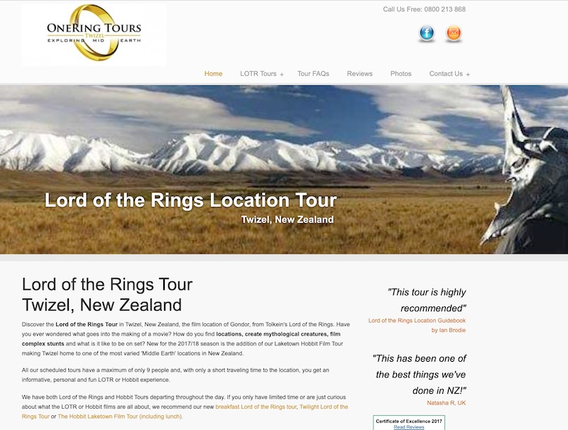 LOTR Tours Twizel website