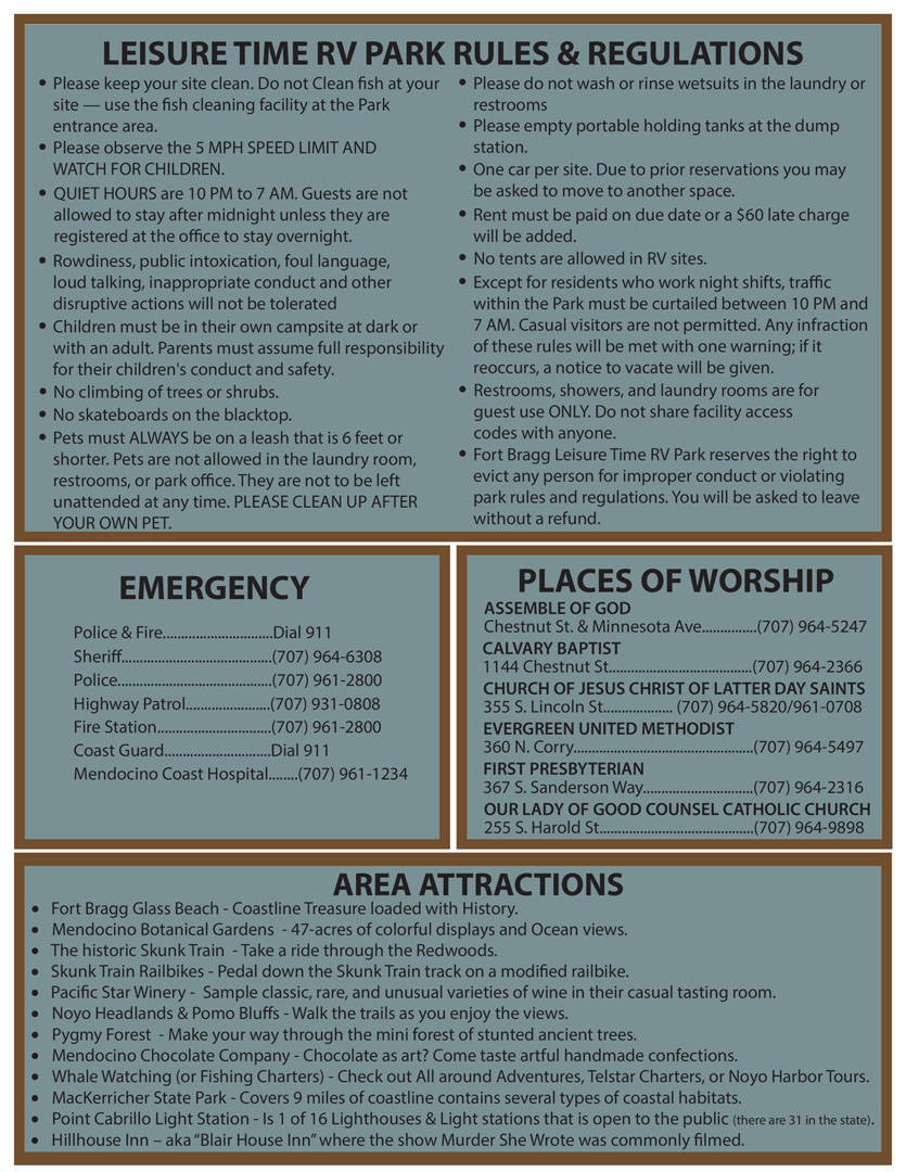 Fort Bragg Leisure Time RV Park rule and reguations