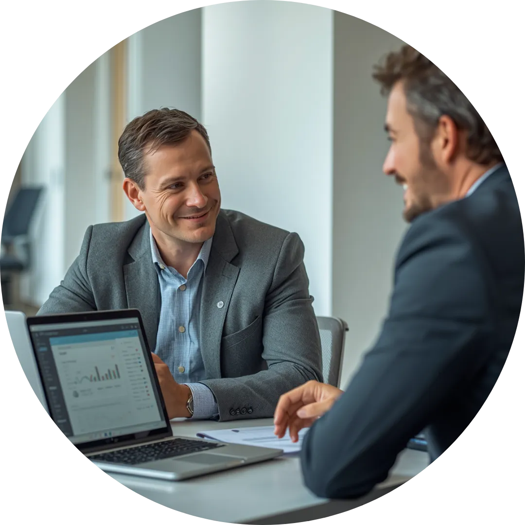 Business professionals shaking hands in a modern office setting, symbolizing partnership and client loyalty in relation to Net Promoter Score (NPS) strategies.