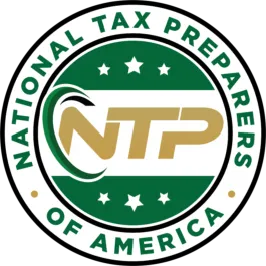 Circular green monogram logo 'NTP' inside a thin white ring, followed by the brand name in a serif font
