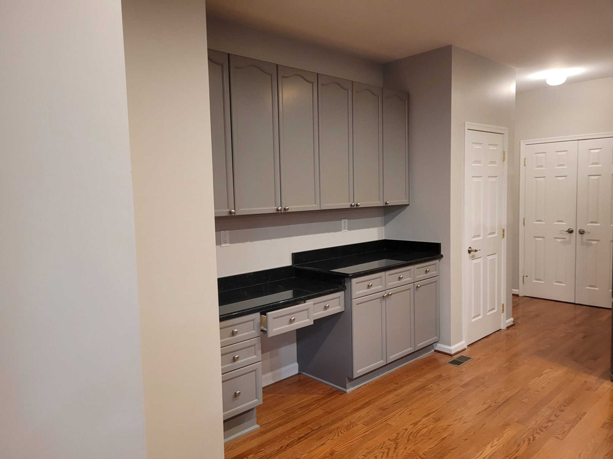 Close up of smooth cabinet door finish after painting