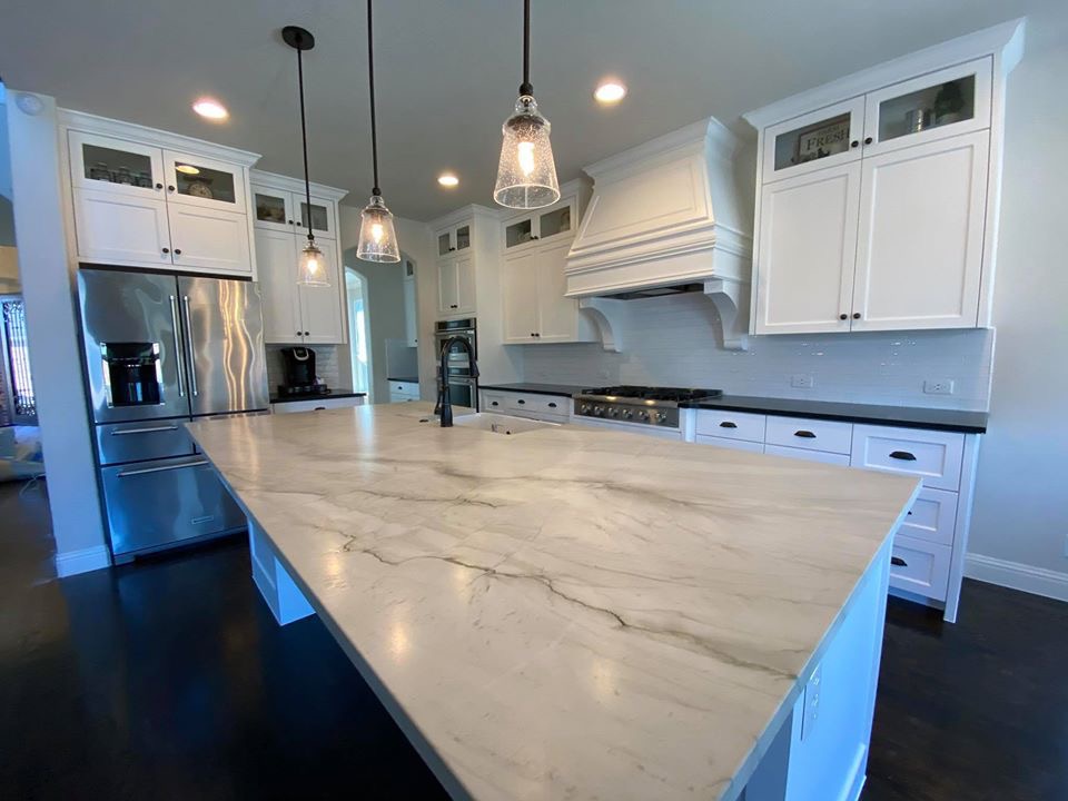 Freshly painted white kitchen cabinets in Mayfield KY home