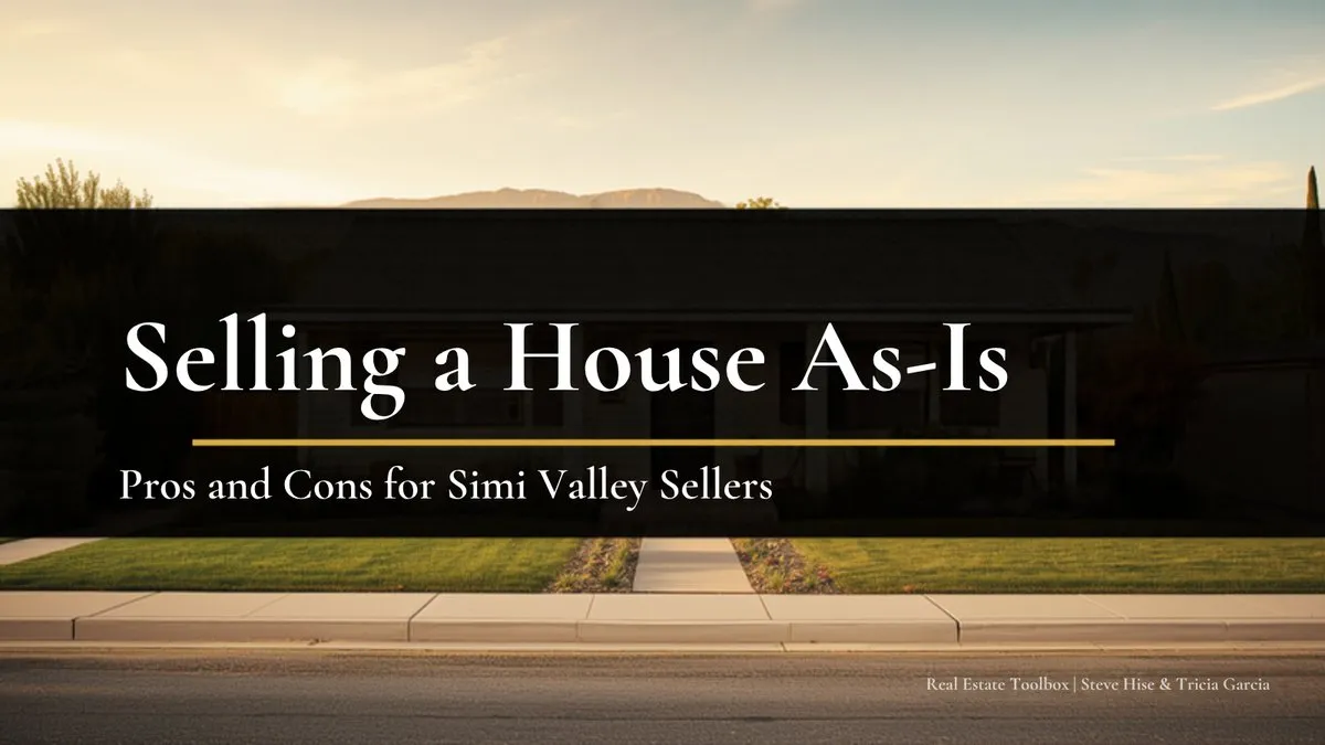 Single-story ranch home at sunset with the headline Selling a House As-Is: Pros and Cons for Simi Valley Sellers